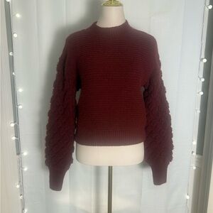 Harper Heritage Bubble Sleeve Sweater S Burgundy Chunky Knit Textured